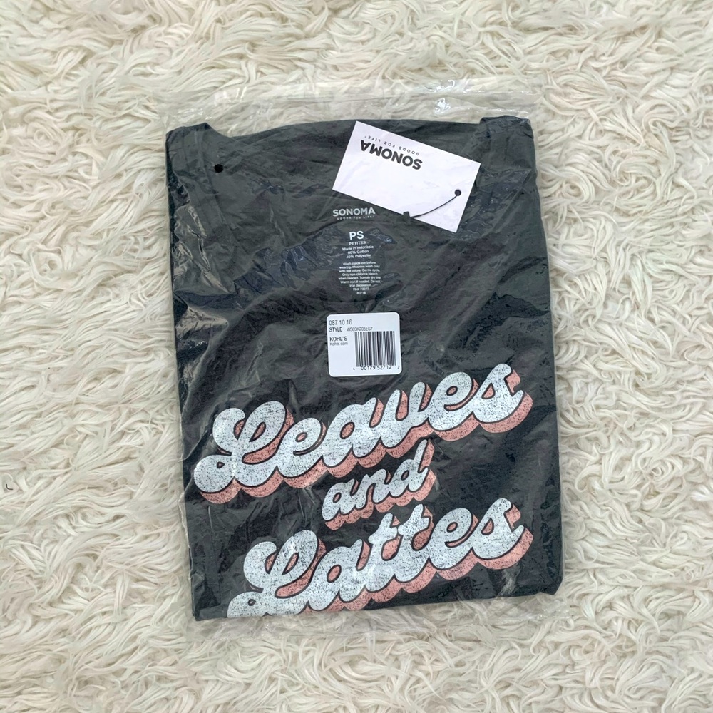 Charcoal Gray “Leaves and Lattes” Petite Tee Tshirt